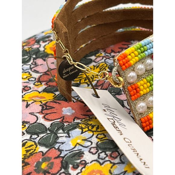 Deepa Gurnani Valli White Faux Pearl Orange/Yellow Multi  Peyote Cuff‎ Bracelet - Picture 5 of 8